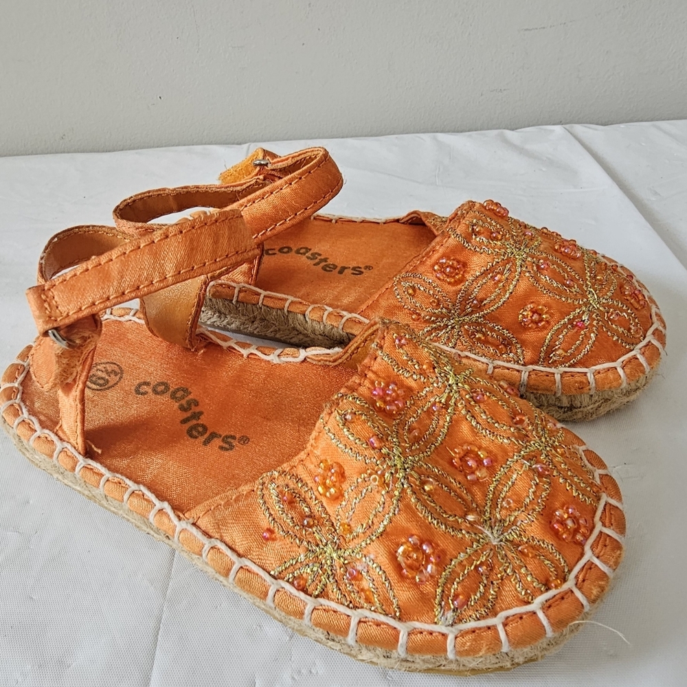 COASTERS Toddler Girls Orange Bedazzled Slides, Shoes, Sandals Velcro Back Strap